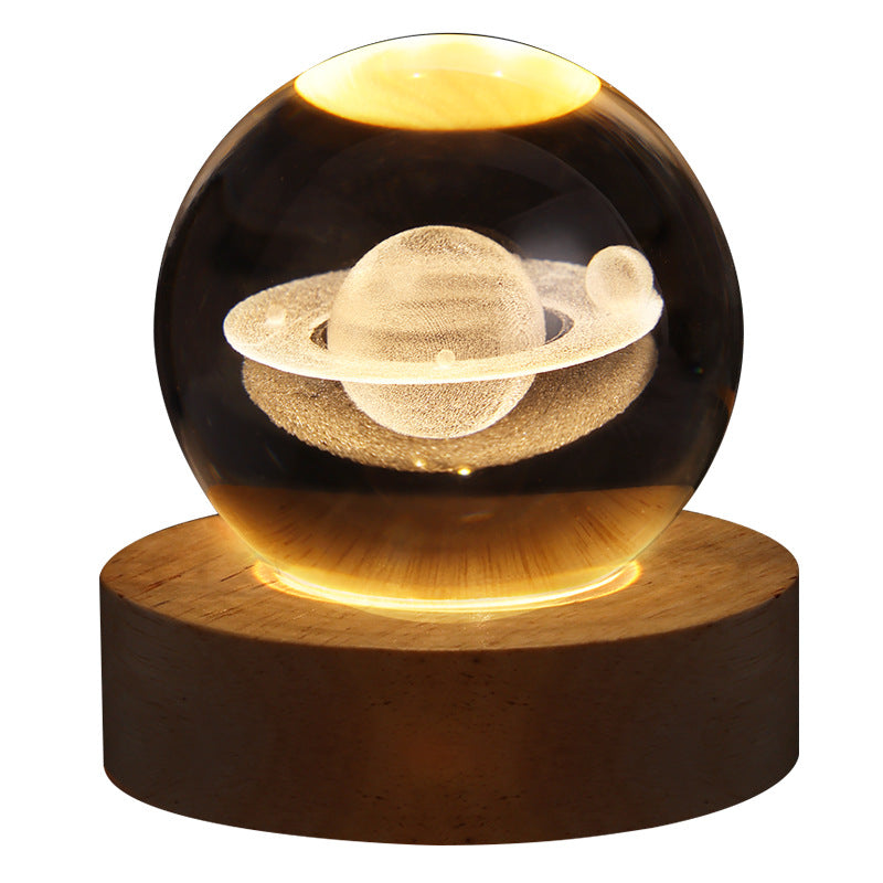 3D Crystal Ball Night Lamp with LED Nebula and Solar System Glow