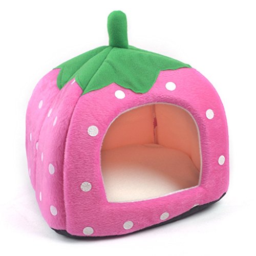 Vedem Pet Portable Strawberry Fleece House Bed for Dog/Cat/Rabbit/Hamster/Guinea-Pigs (XL Pink)