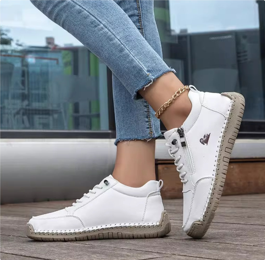 Women's Stitched Casual Lace-Up Flats with Side Zipper - Image 5