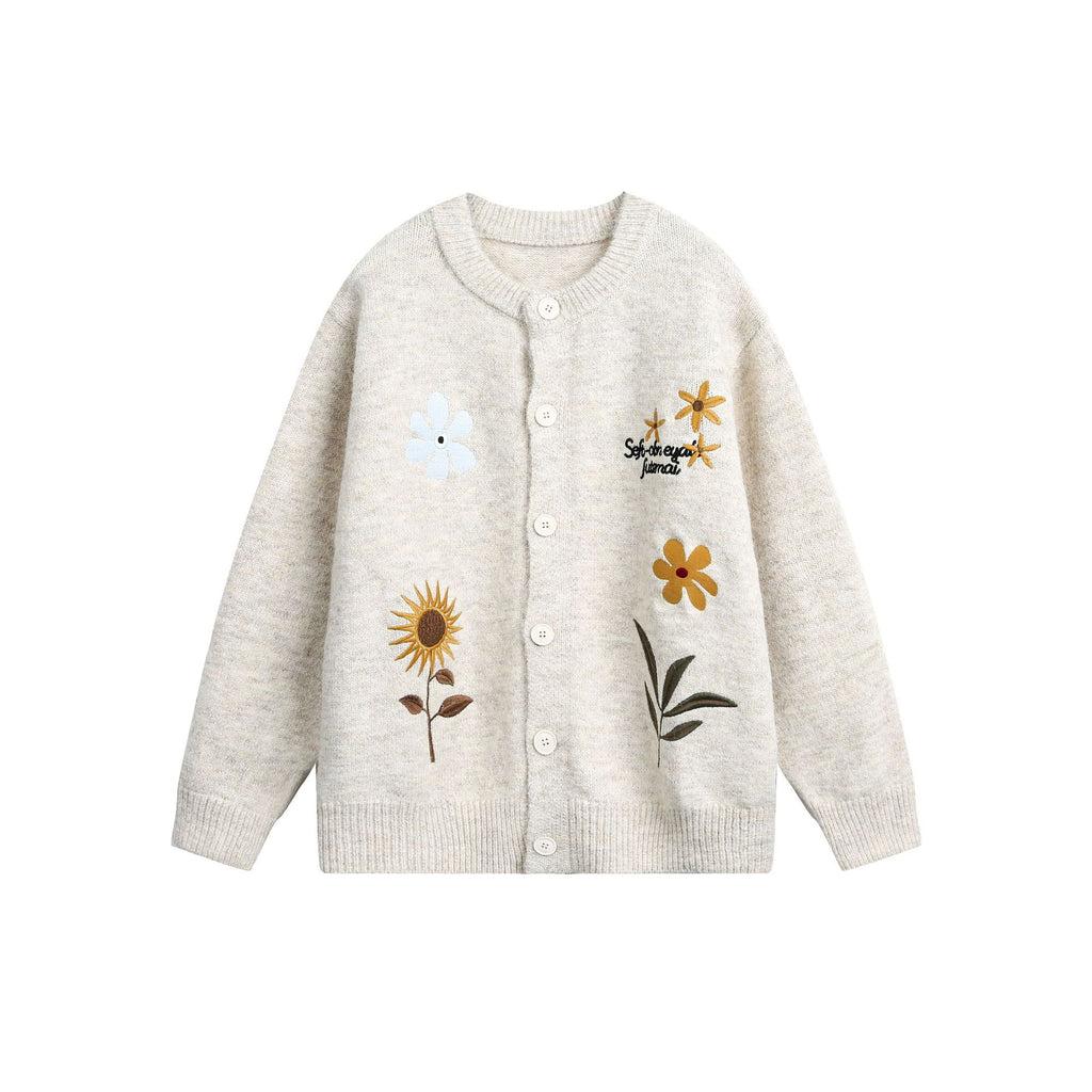 Women’s Grey Retro Floral Embroidered Cardigan Sweater - Image 5