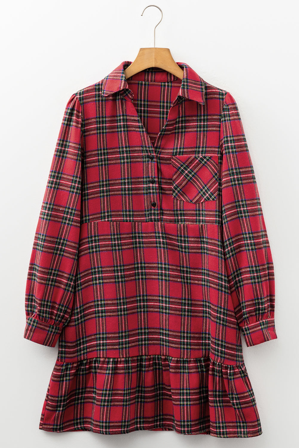 Wynlyra Plaid Long Sleeve Mini Shirt Dress with Ruffle Hem