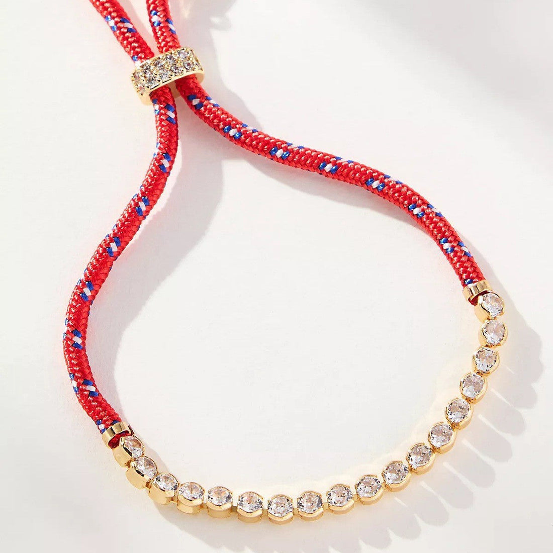 Off-white Brown-striped Woven Necklace with Diamond-encrusted Chain