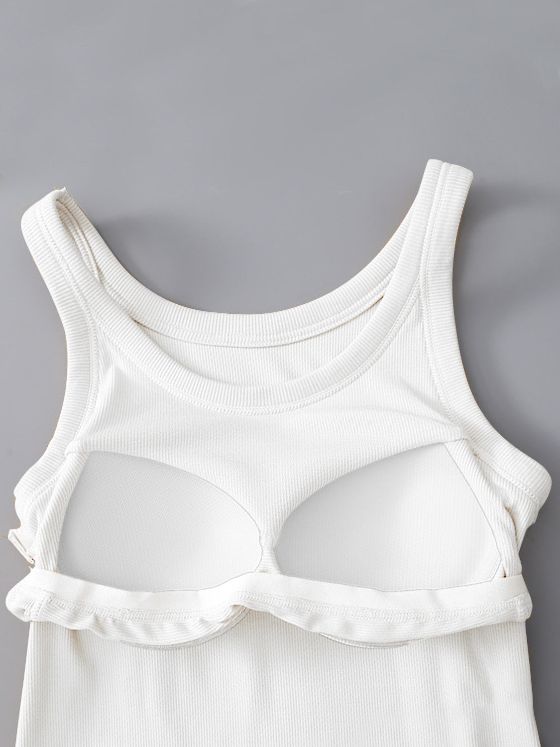 Women's Fitted Round Neck Tank Top with Built-in Bra - Sleeveless