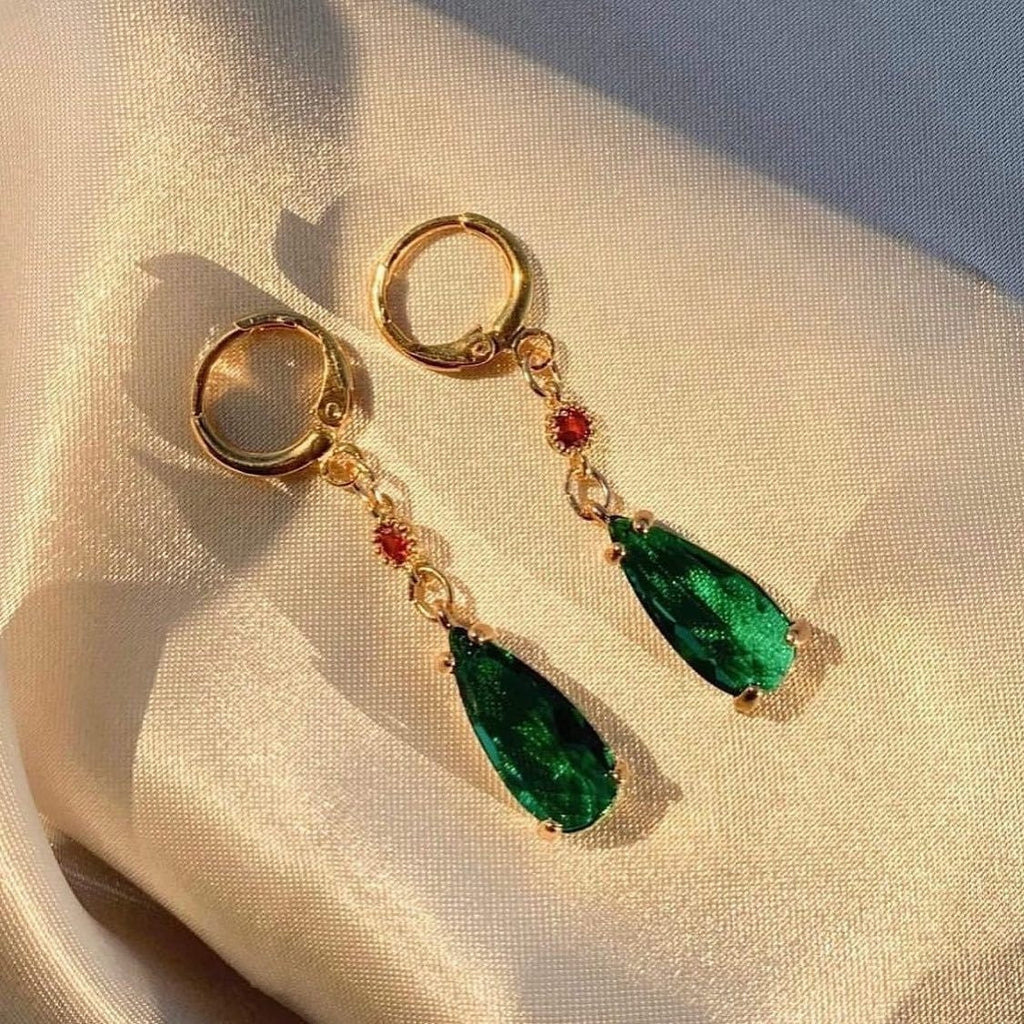 Fashion Green Crystal Water Drop Pendant Earrings