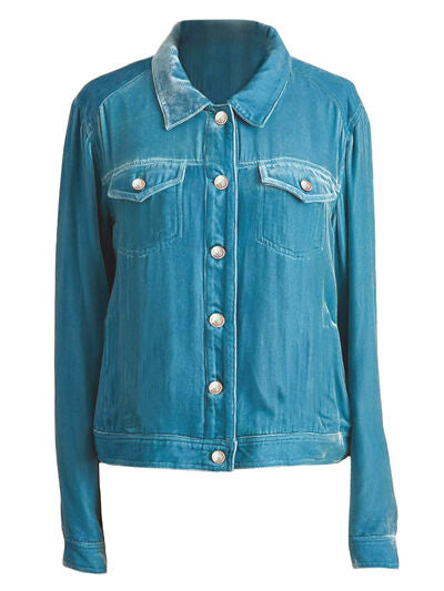 Women's Casual Velvet Button-Up Long Sleeve Jacket