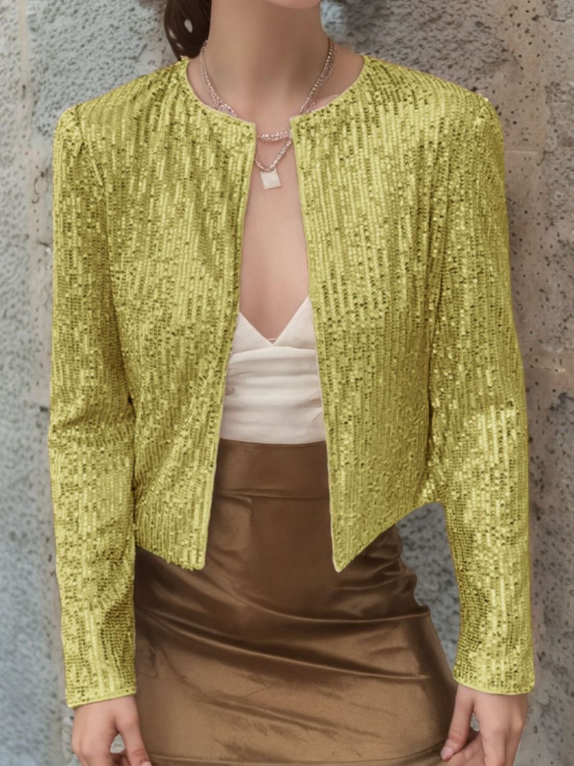 Sequin Open Front Cropped Jacket | Glamorous Party Style