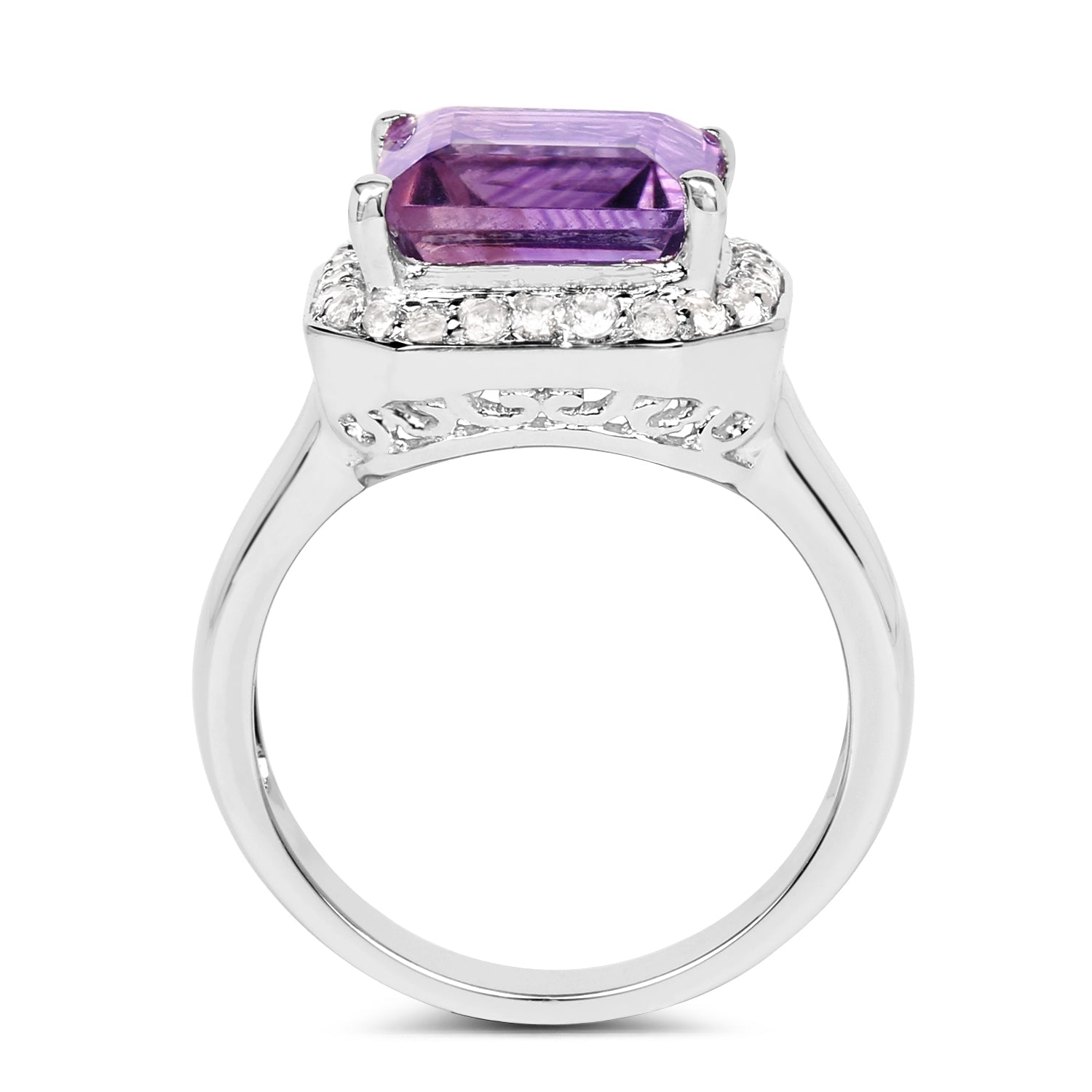 4.42 Carat Genuine  Amethyst and White Topaz .925 Sterling Silver Ring
