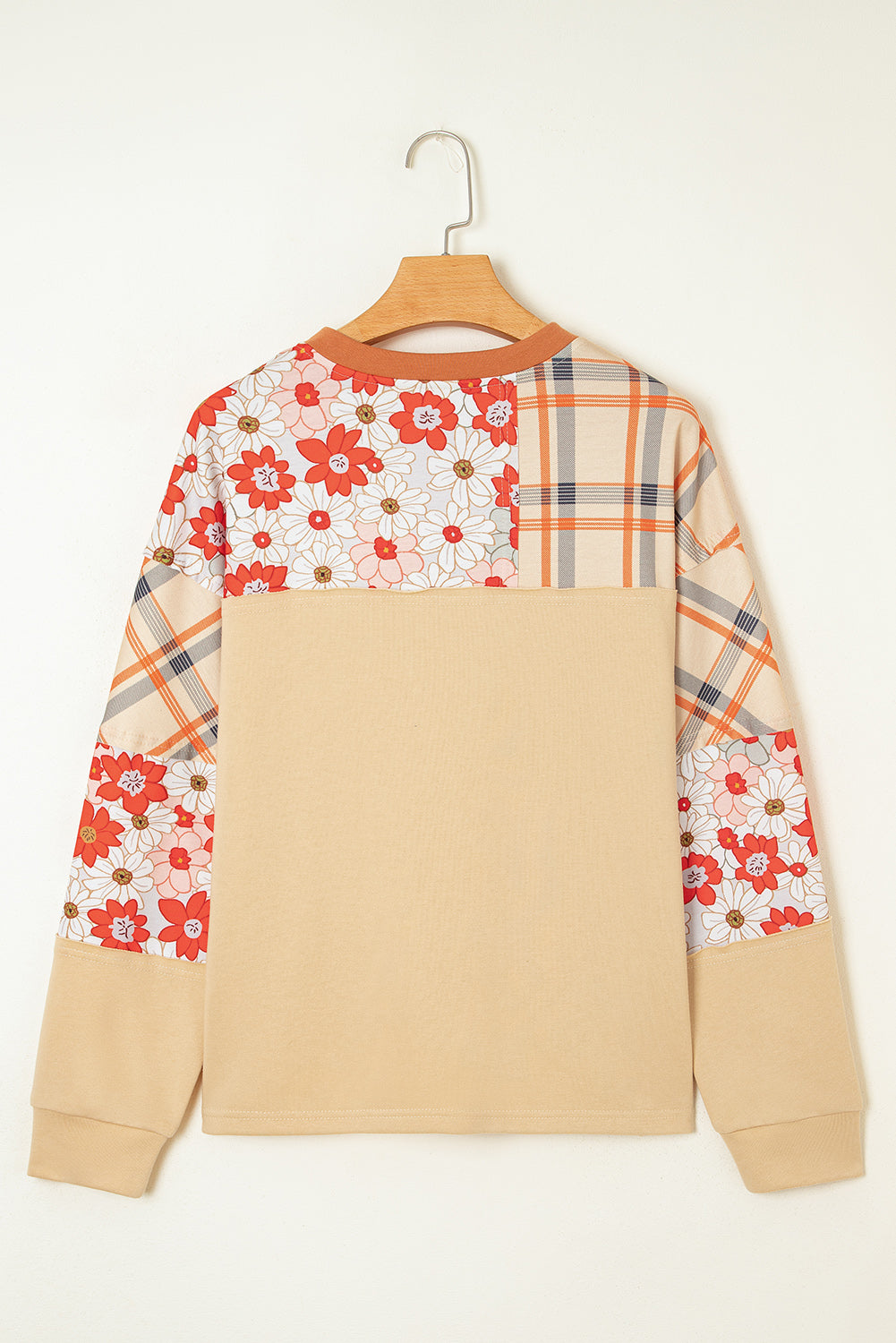 Parchment Floral Plaid Patchwork Henley Top