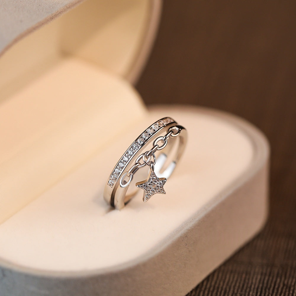 S925 Sterling Silver Micro-paved Diamond-studded Star Ring