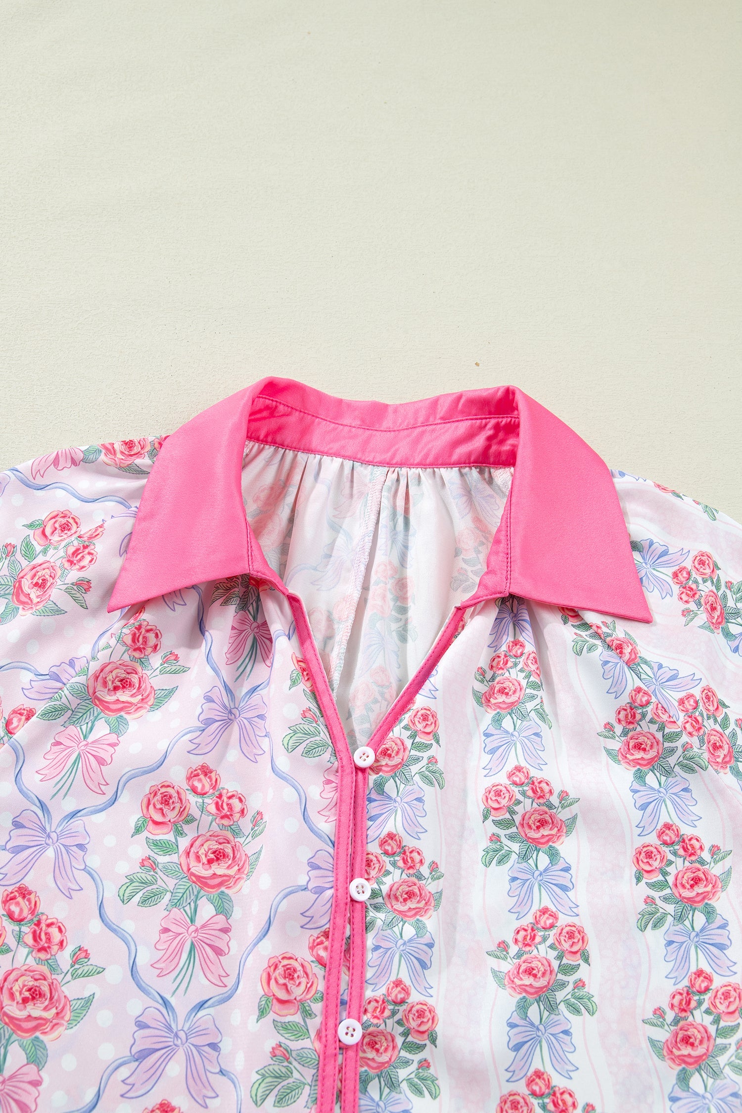 Floral Collar Ruffle Half Sleeve Shirt