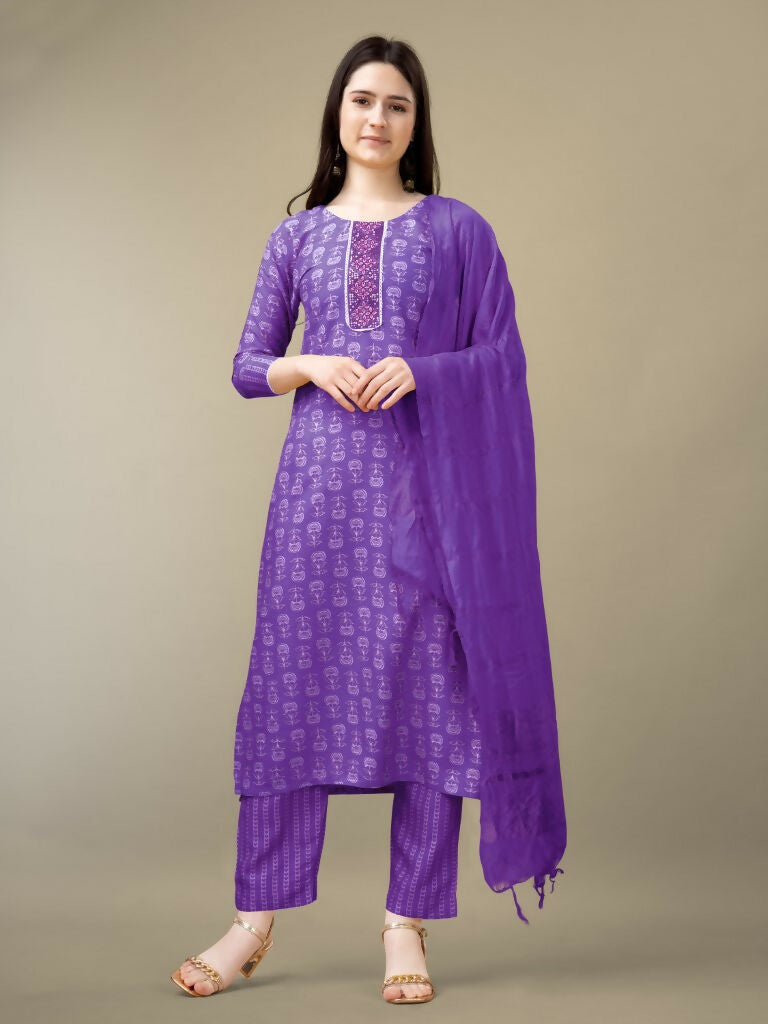 Women's Purple Rayon Embroidered Kurta Set with Sequence Work