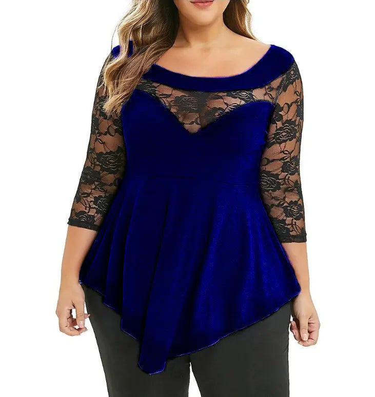 Spring Plus Size Floral Lace Top with Sheer Hem
