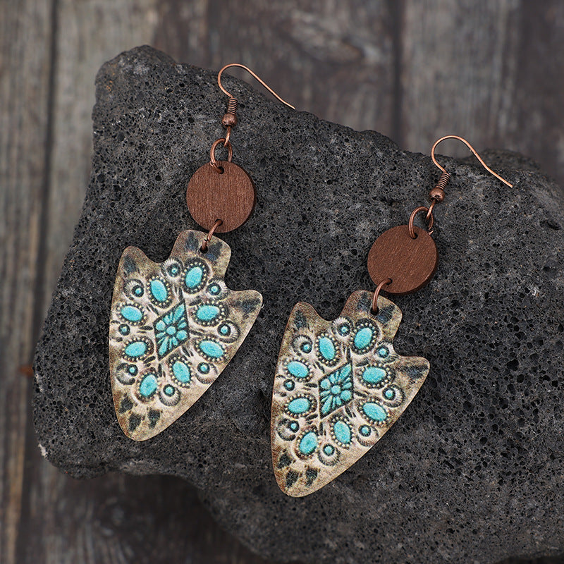 Vintage Leather Arrow Earrings Turquoise-inlaid Ear Ornaments