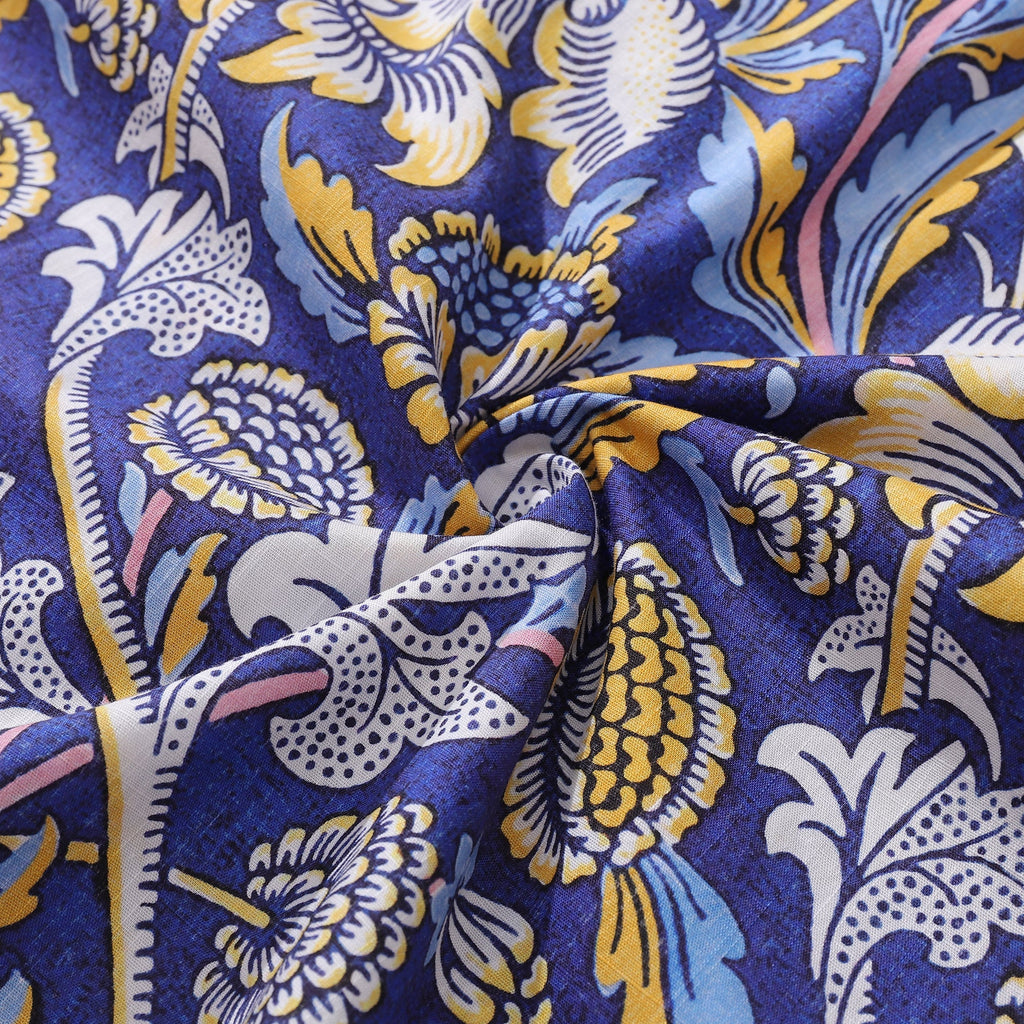 Azure Garden Print Hawaiian Shirt 100% Cotton Camp Collar