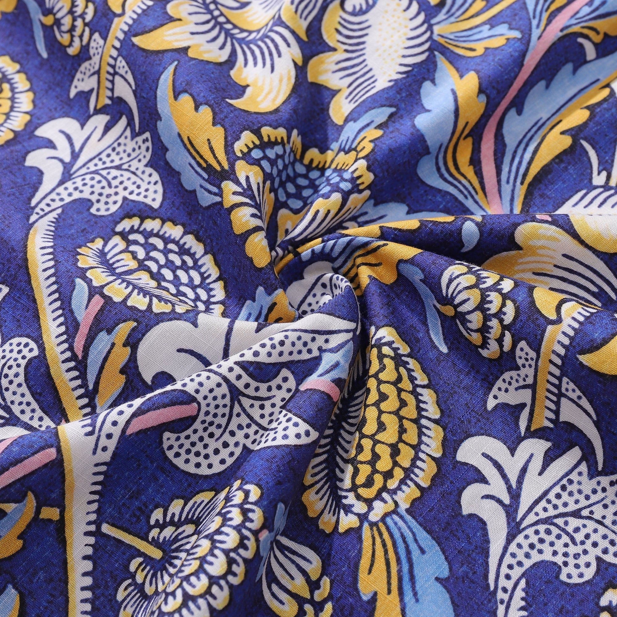 Azure Garden Print Hawaiian Shirt 100% Cotton Camp Collar