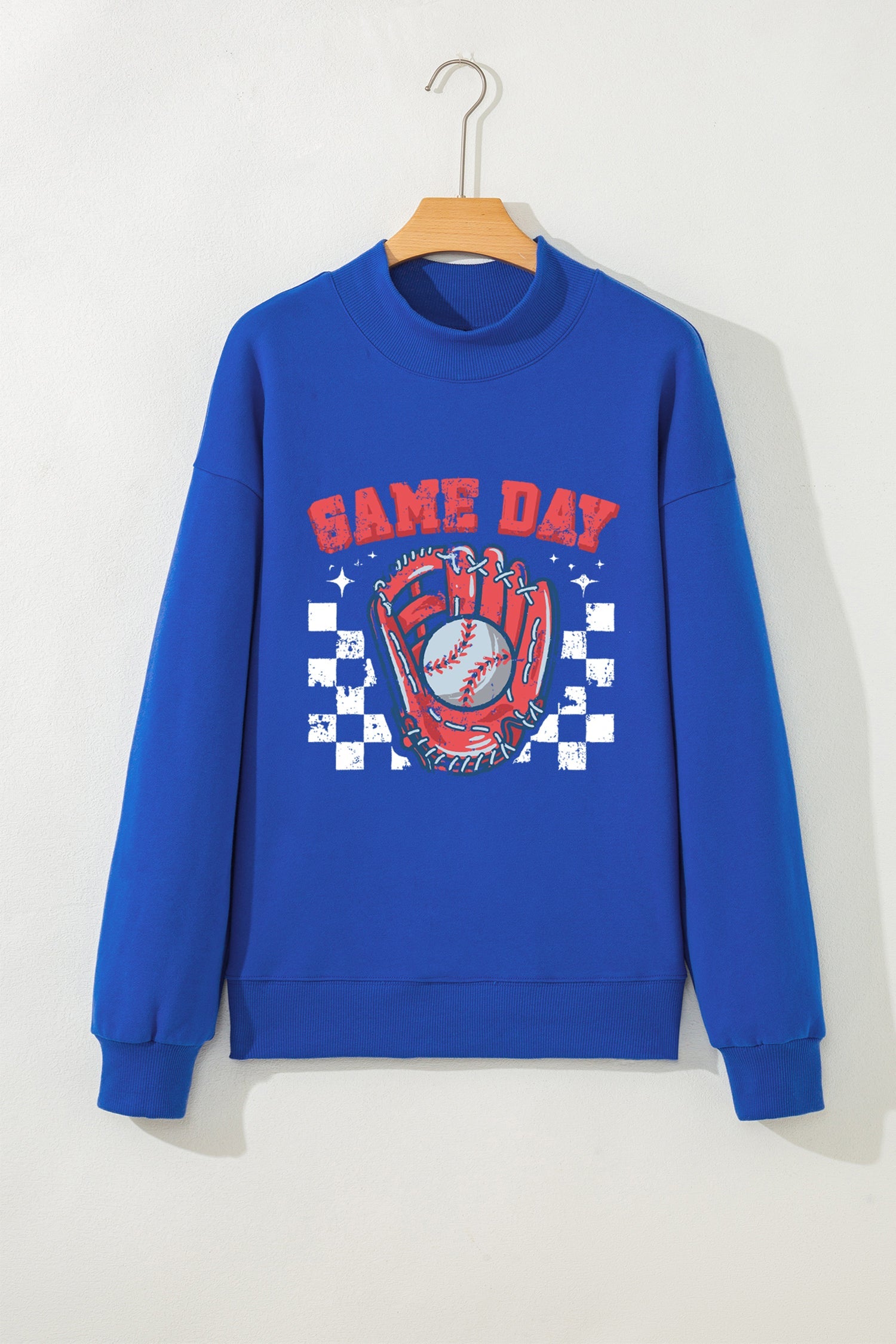 Dark Blue Game Day Baseball Catcher Mock Neck Sweatshirt