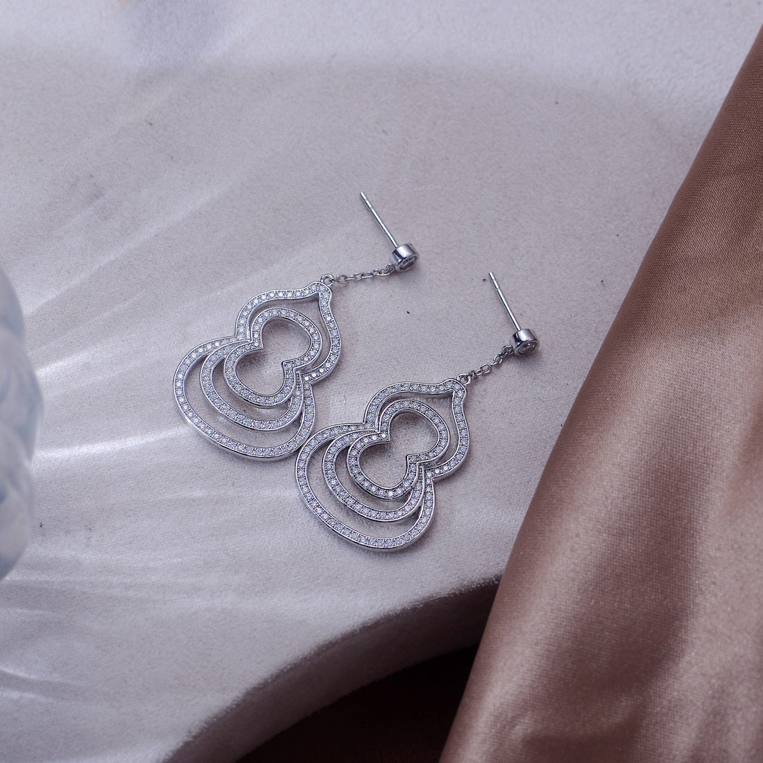 Layered Hollow Teardrop Dangle Earrings S925 Silver Moissanite