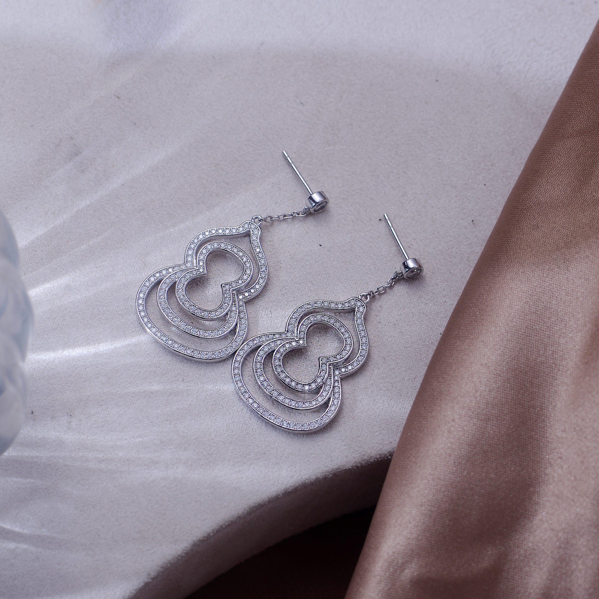 Layered Hollow Teardrop Dangle Earrings S925 Silver Moissanite