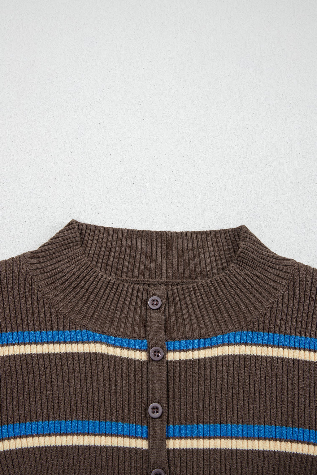 Stripe Ribbed Knit Half Buttoned Sweater