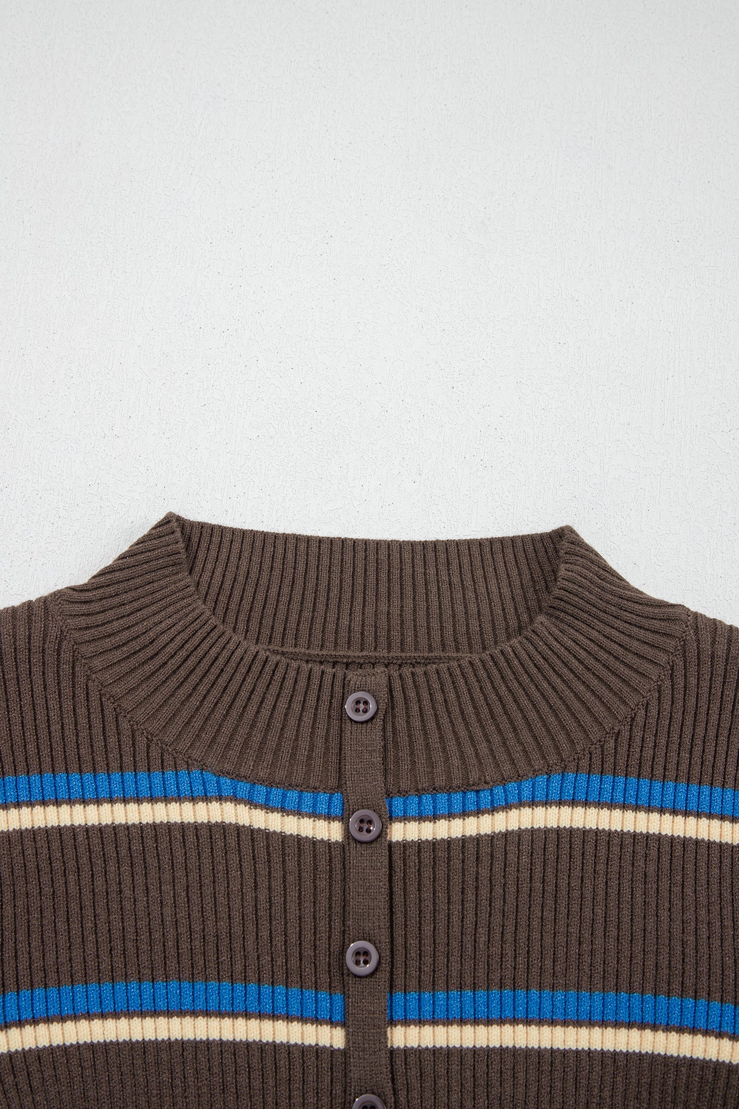 Stripe Ribbed Knit Half Buttoned Sweater