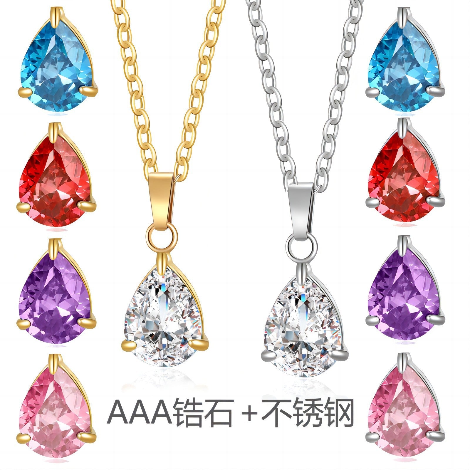 3A Water Drop Zircon Small Pendant Solitaire Pear-Shaped Zircon Womens Clavicle Chain
