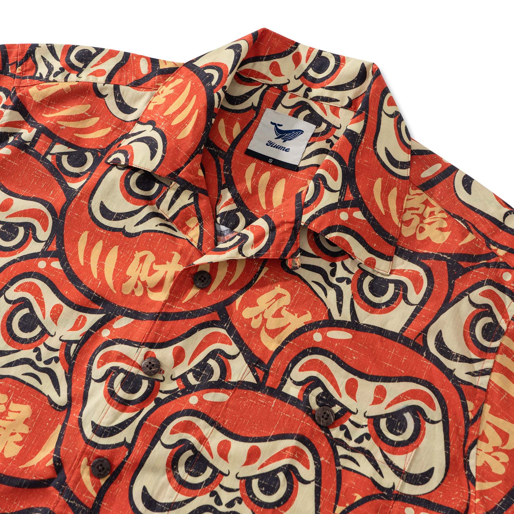 100% Cotton Hawaiian Shirt For Men Japanese Daruma Doll Camp Collar Shirt By Yakima