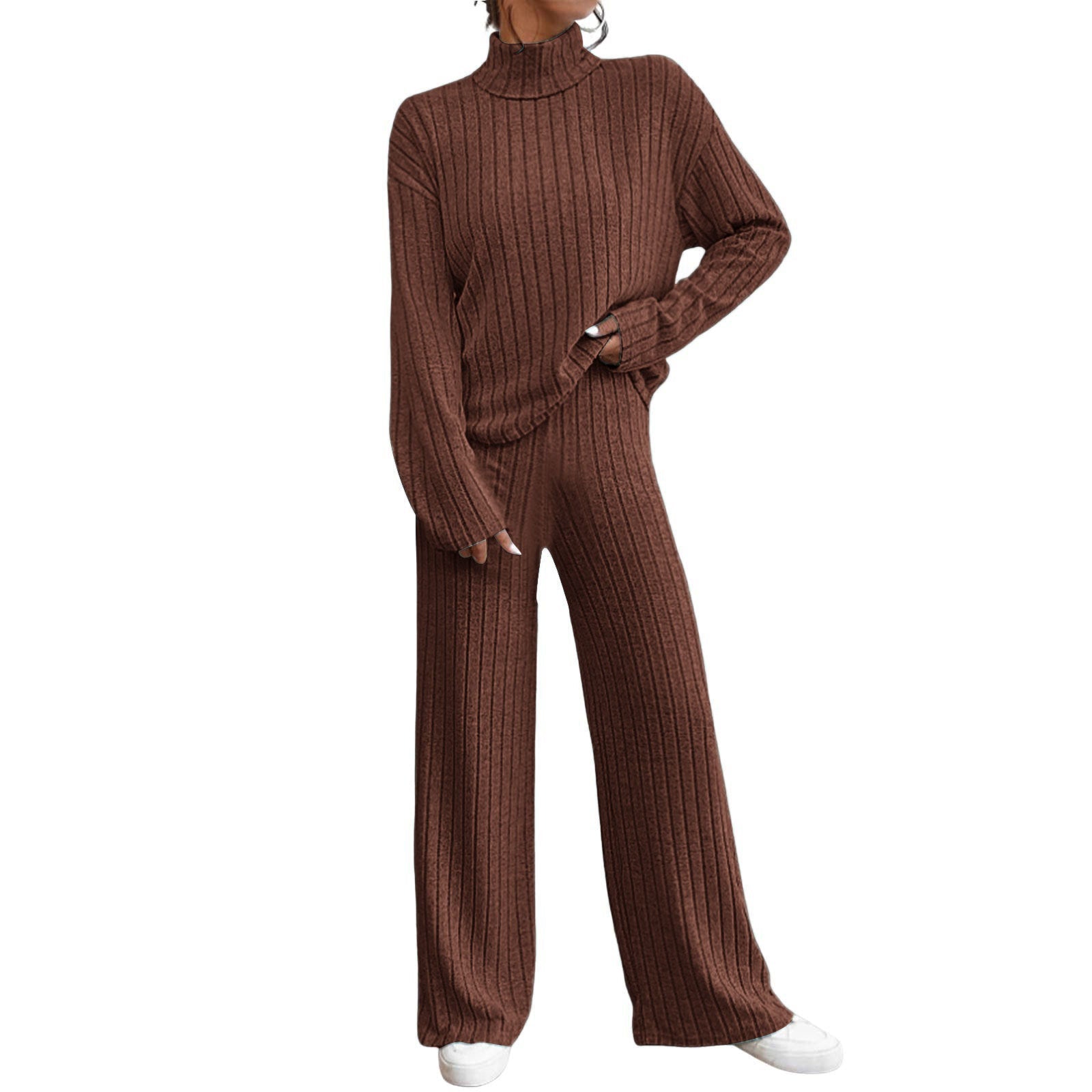 Women's Turtleneck Long-Sleeve Sweater and Loose Trouser Set