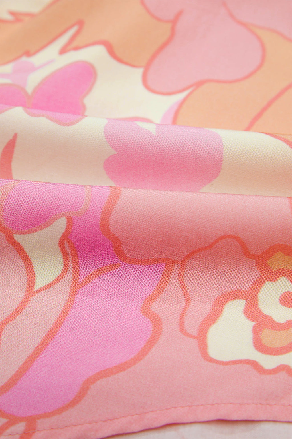 Floral Pintuck Short Sleeve Cotton Blouse in Pink Cream Peach