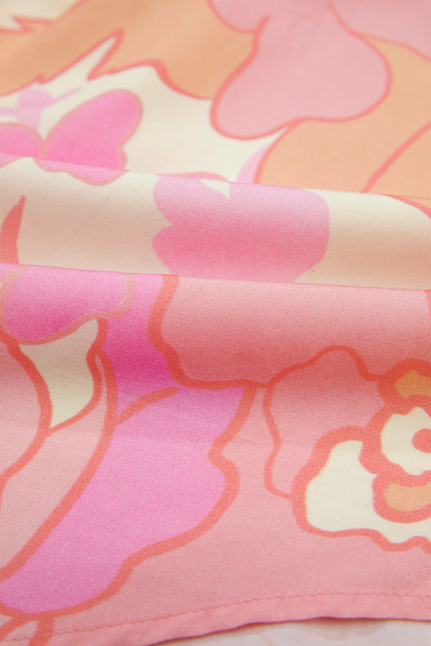 Floral Pintuck Short Sleeve Cotton Blouse in Pink Cream Peach