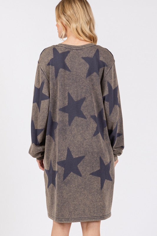 Modern Cotton Star Print Round Neck Casual Lounge Dress