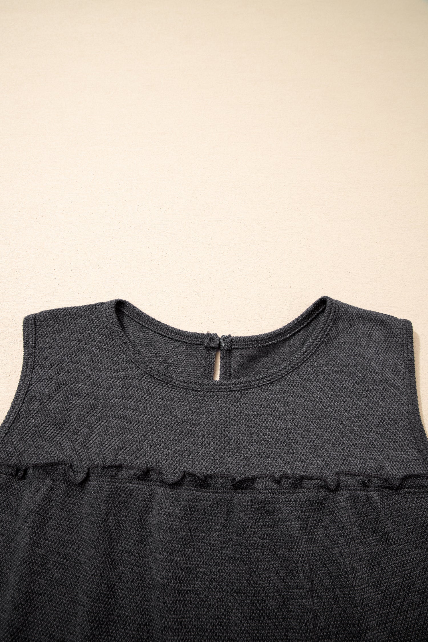 Dark Grey Tiered Frill Trim A-Line Tank Top