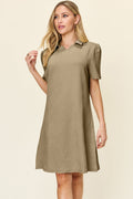 Collared Neck Short Sleeve Textured Mini Dress for Women