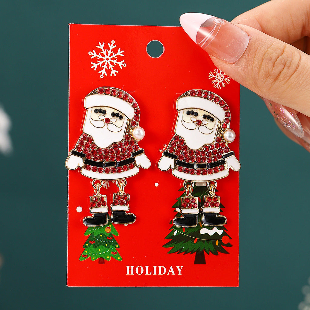 European And American Cross-Border Hot Selling New Christmas Pendant Earrings Cartoon Diamond Alloy Material Christmas Earrings Series Wholesale