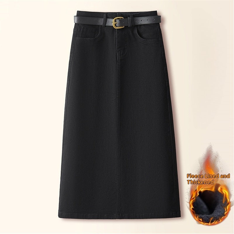 Brown A-Line Straight Skirt Retro Slit Hip Skirt