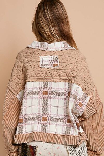 Retro Corduroy Patchwork Button Up Jacket for Women