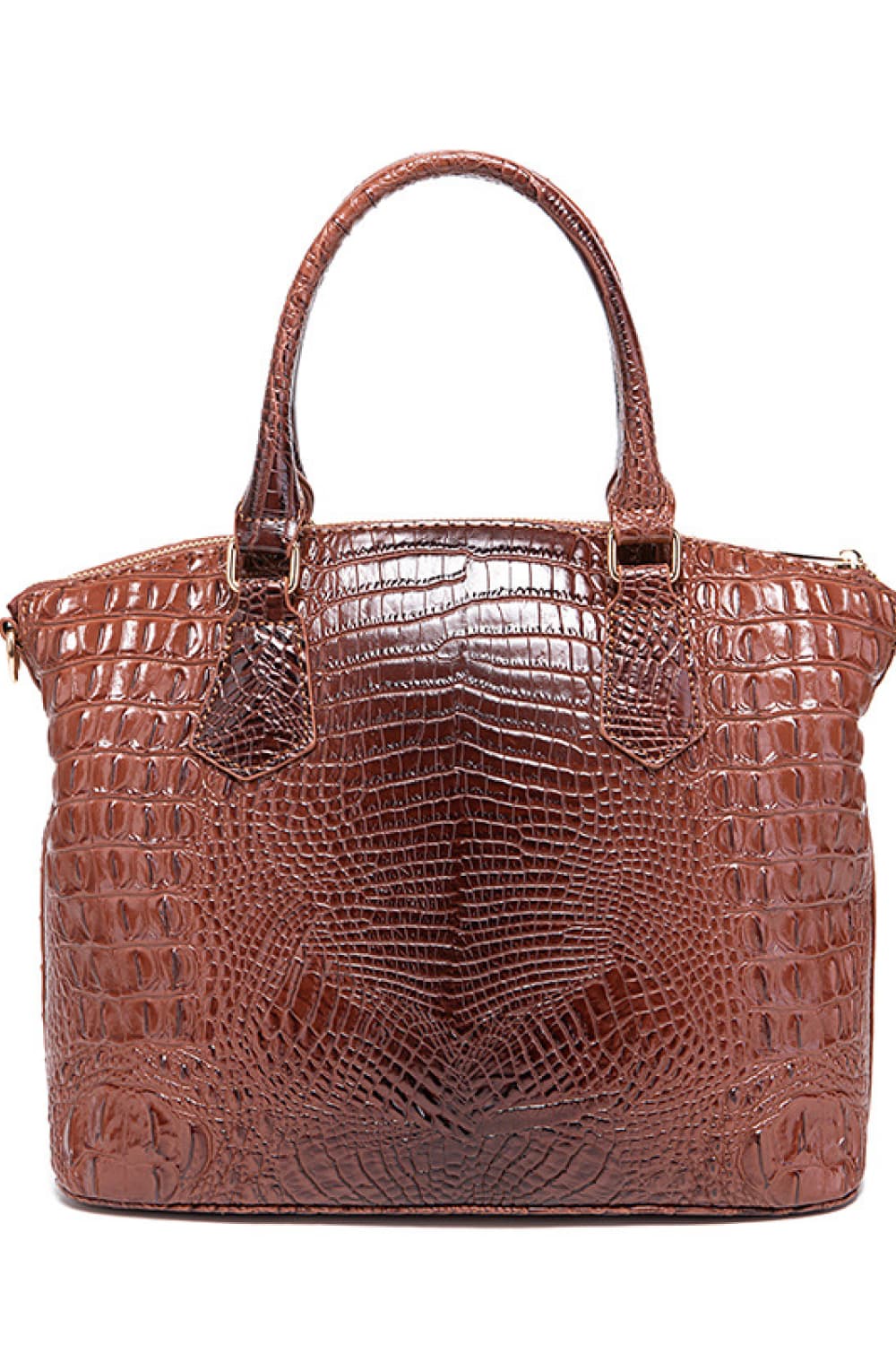 PU Leather Handbag with Animal Print - Brown Medium Bag