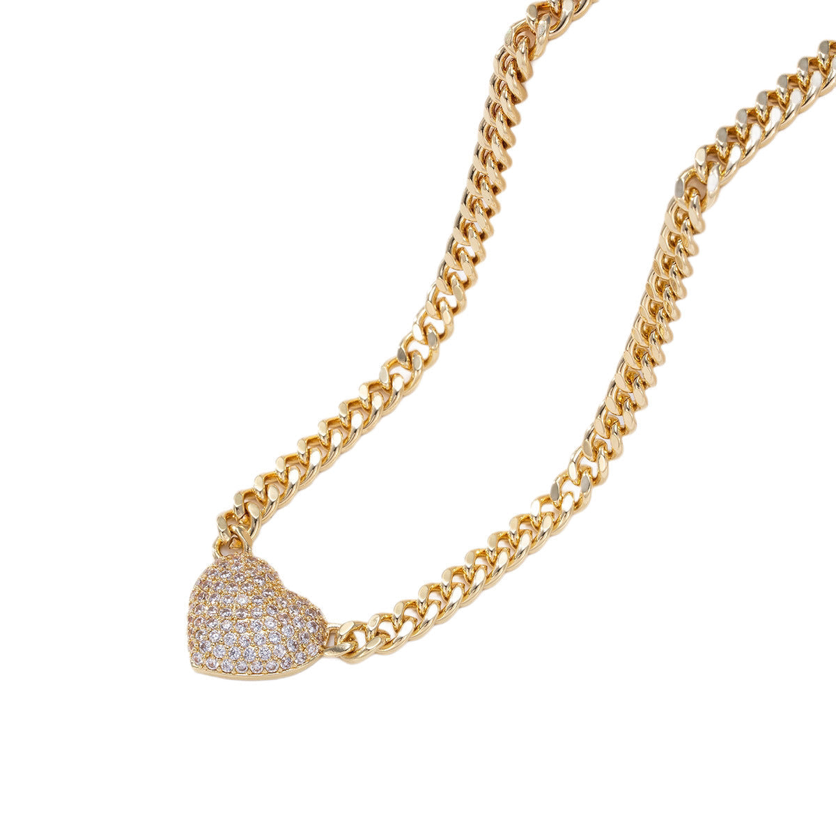 Link Necklace For Women With Inlaid Zircon Heart Pendant, Copper Material, Fashion Light Luxury Clavicle Chain, Trendy Valentine's Day Jewelry