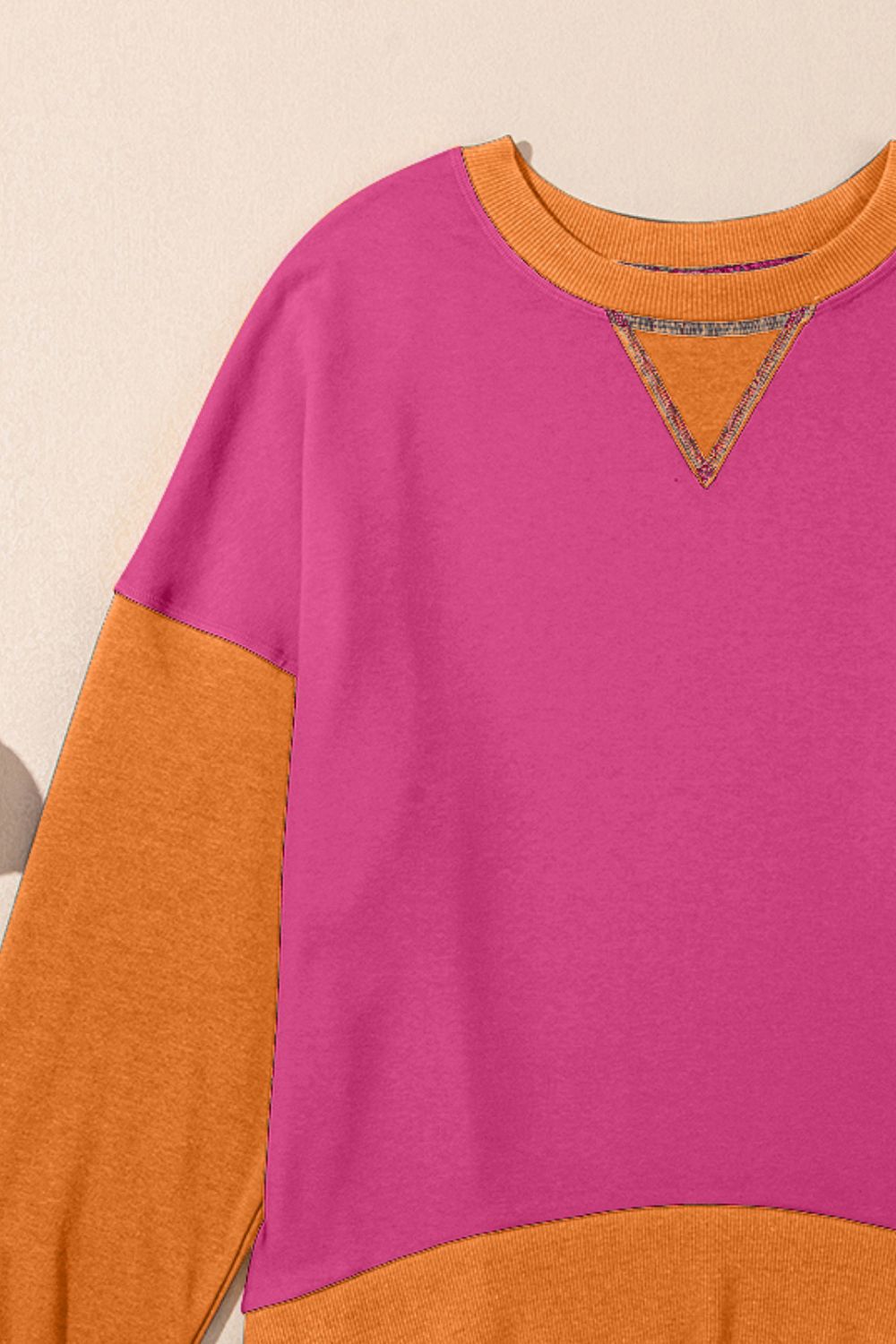 Women's Contrast Crewneck Sweatshirt in Beige and Grey