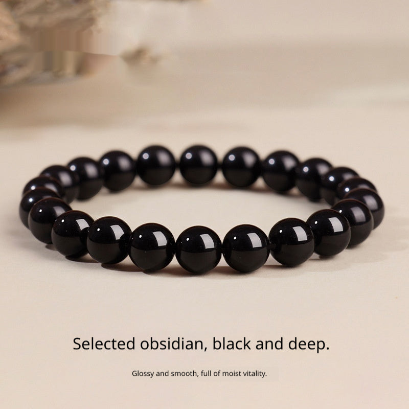 Natural Obsidian Stone Beaded Bracelet Unisex Polished Loop