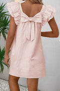 Light Pink Flutter Sleeve Square Neck Bow Back Mini Dress