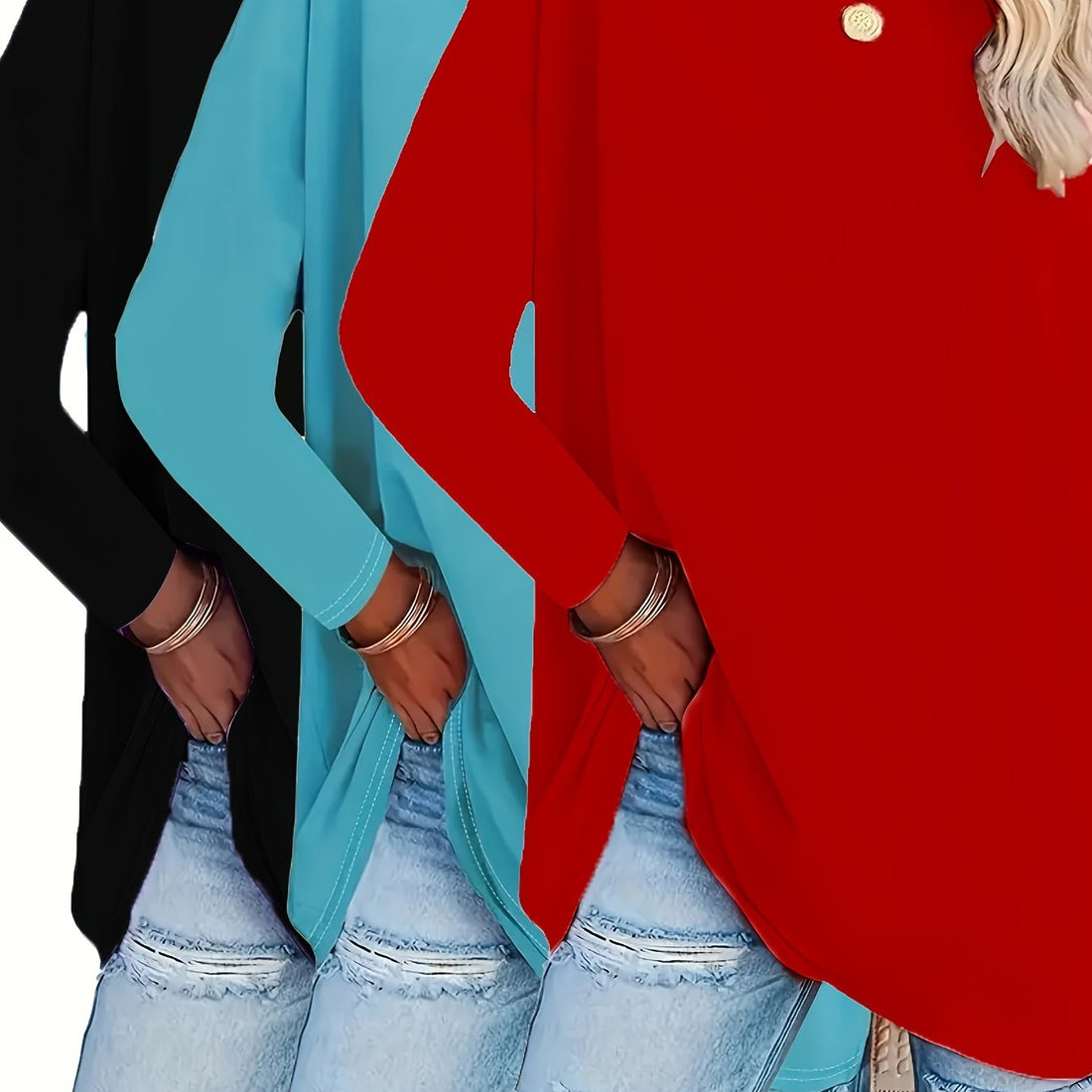 Women's Casual Loose Long Sleeve Top Crew Neck Shirt - Image 12