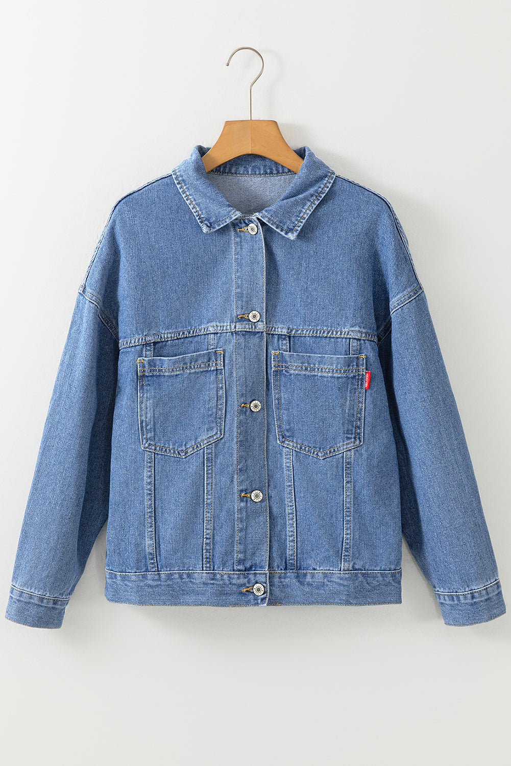 Blue Stripe Washed Oversized Pocketed Denim Jacket