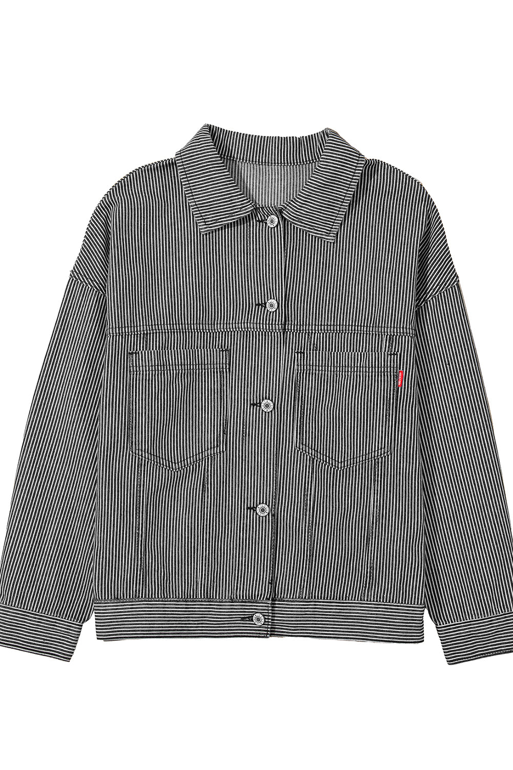 Blue Stripe Washed Oversized Pocketed Denim Jacket