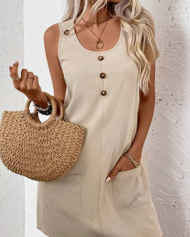 Women's Sleeveless A-Line Button Down Dress Casual Summer Shift