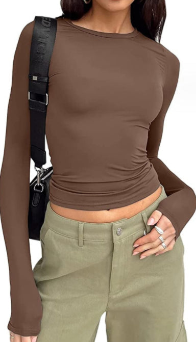 Women's Slim Fit Long Sleeve Crop Top Casual Pullover Shirt - Image 10