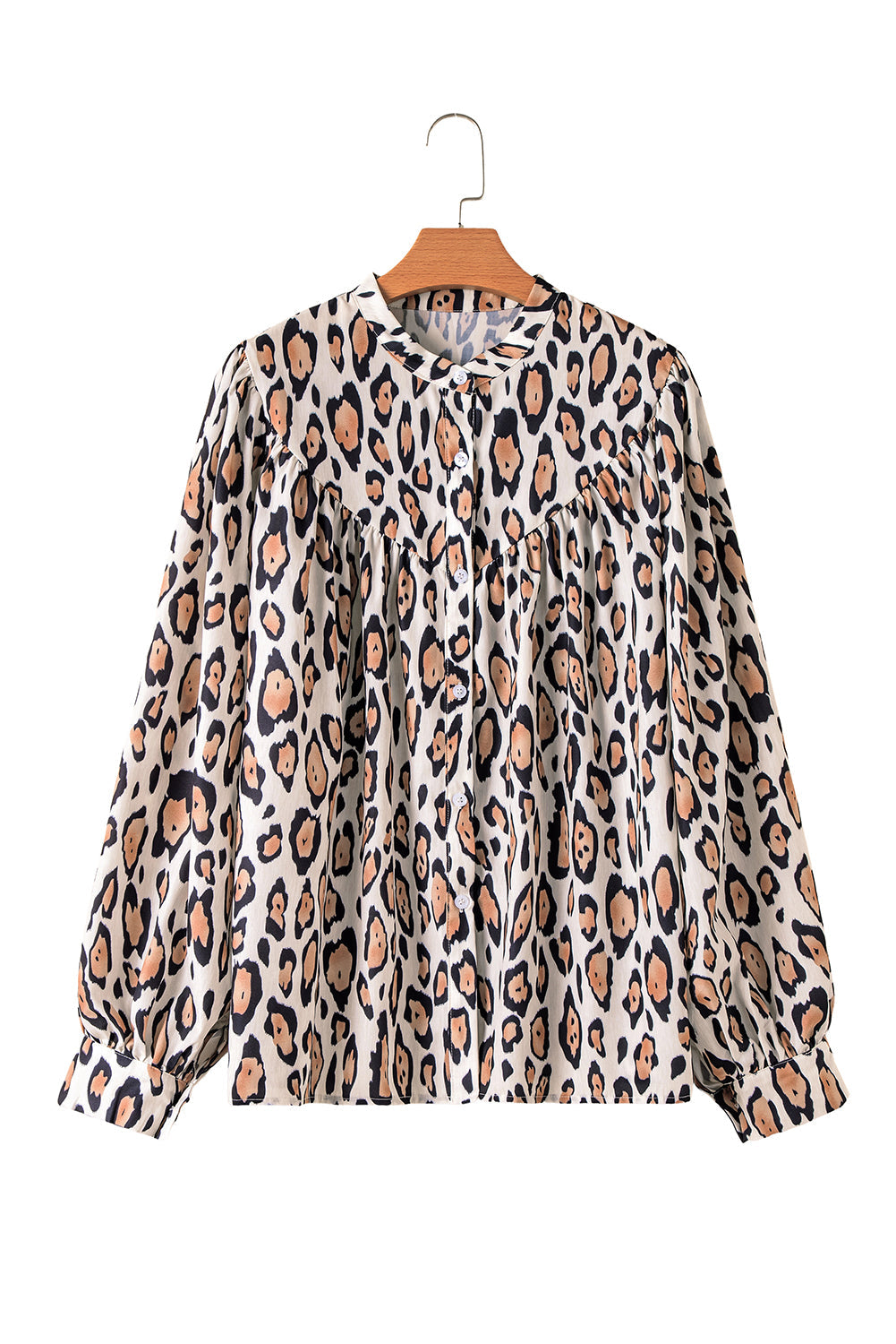 Oversized Leopard Print Balloon Sleeve Shirt | Polyester