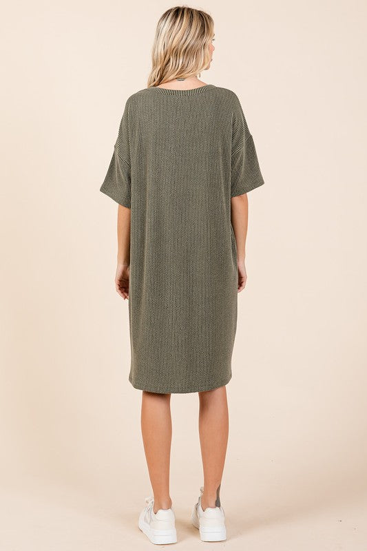 Rib Knit Short Sleeve Tee Dress
