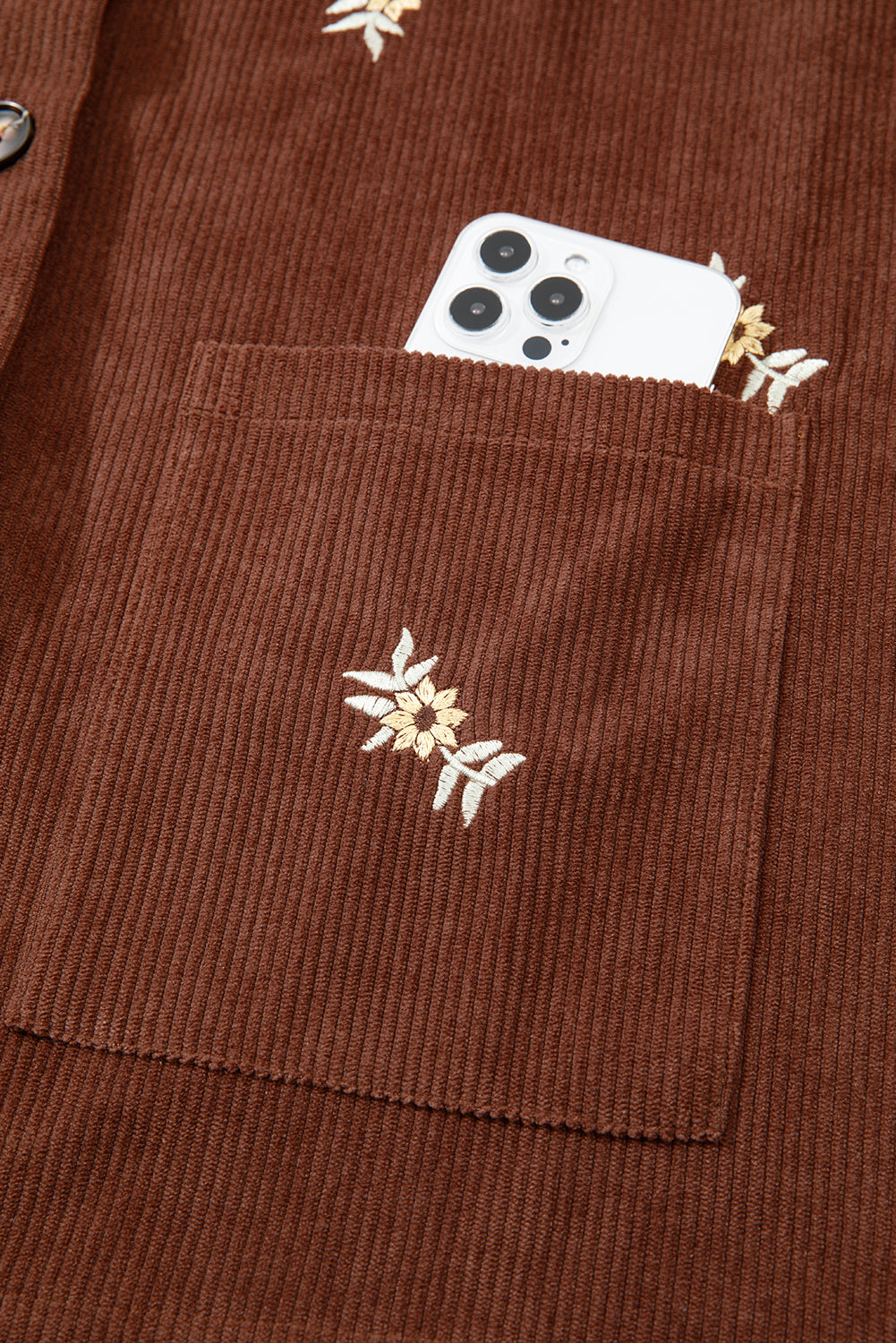Floral Corduroy Embroidered Button-Front Jacket