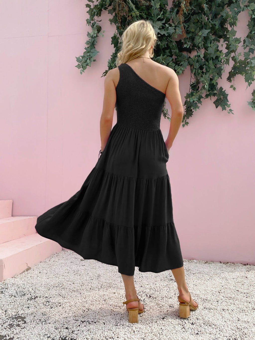 Smocked One-Shoulder Mini Dress: Sleeveless Summer Beach Dress