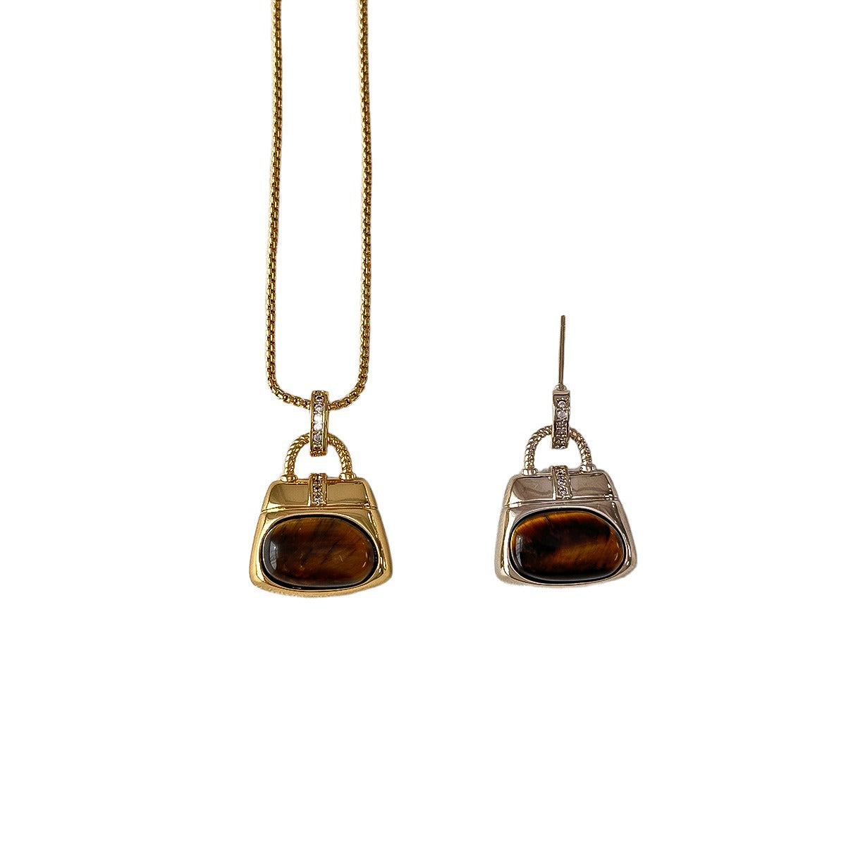 Tigers Eye Stone And Coffee-Colored Leather Double-Layer Necklace